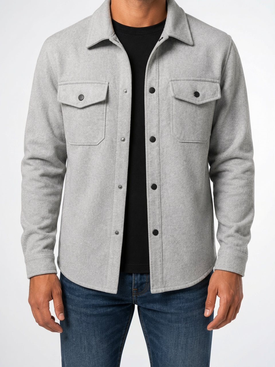 Surchemise Veste Homme Décontractée Coupe Utilitaire Molleton Poches - Gris S