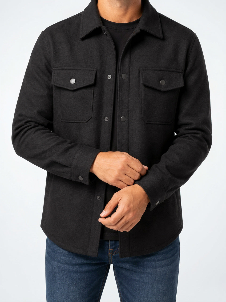 Surchemise Veste Homme Décontractée Coupe Utilitaire Molleton Poches - Noir S