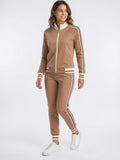 Survêtement Femme Veste Zippée Rayée Pantalon Ensemble - Marron XS