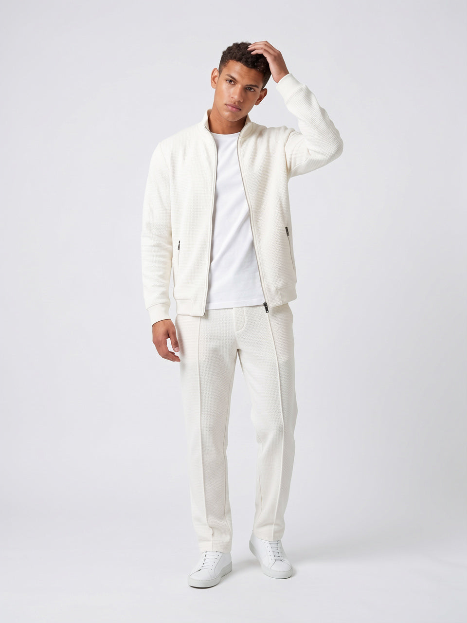 Survêtement Homme 2 Pièces Veste Jogging Montant Col - Blanc M