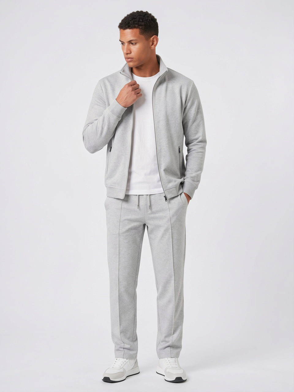 Survêtement Homme 2 Pièces Veste Jogging Montant Col - Gris M