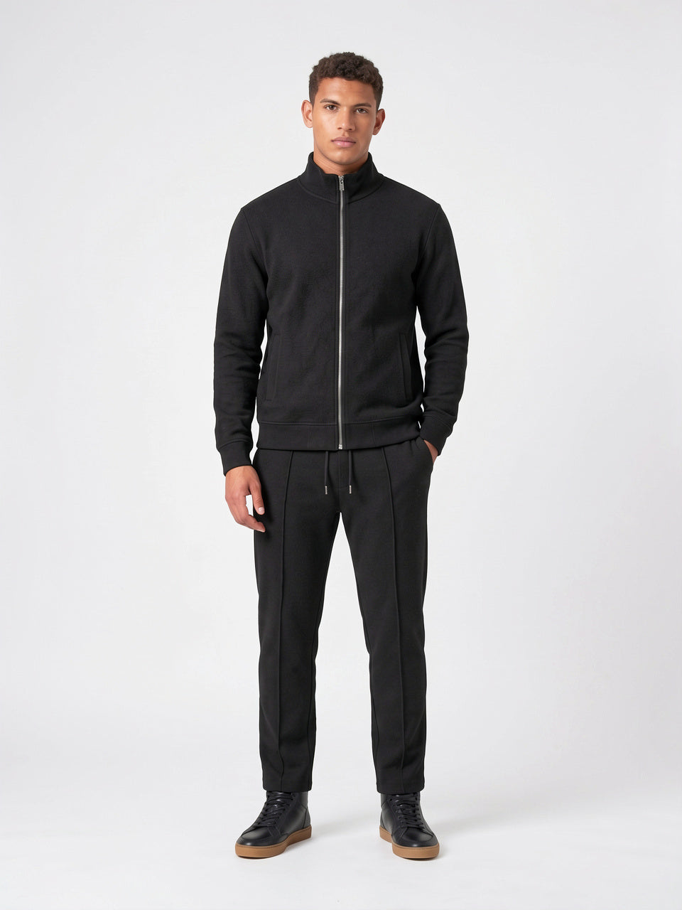 Survêtement Homme 2 Pièces Veste Jogging Montant Col - Noir M