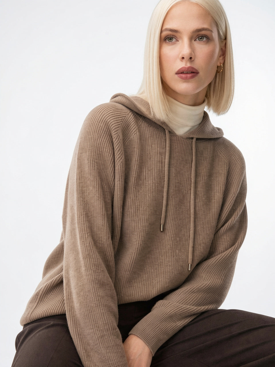 Sweat à Capuche Femme Cachemire Tricot Classique - 2