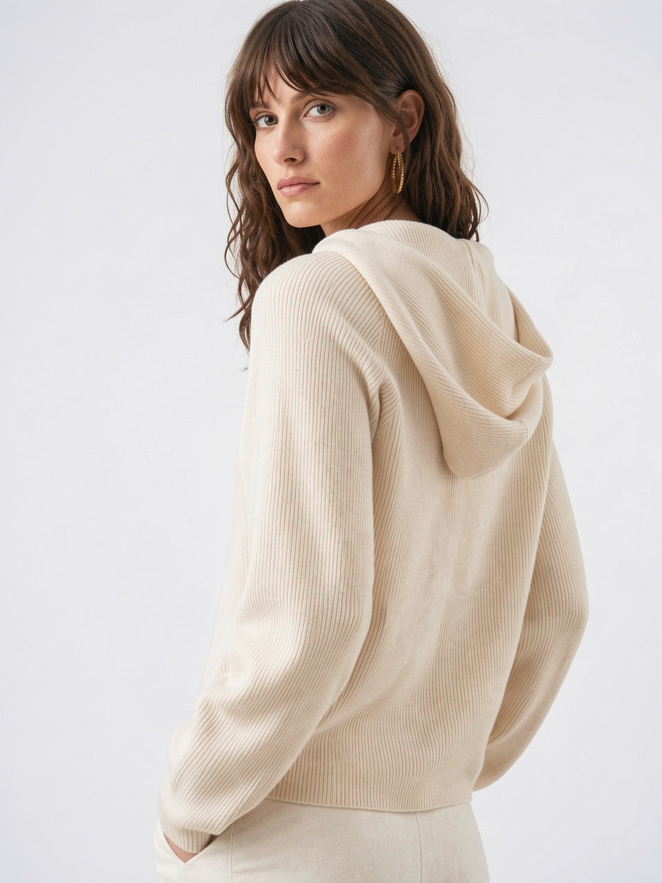 Sweat à Capuche Femme Cachemire Tricot Classique - 7