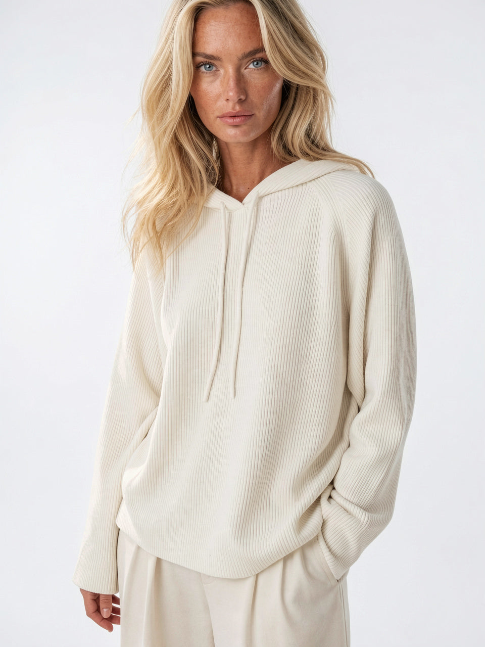 Sweat à Capuche Femme Cachemire Tricot Classique - Blanc XS