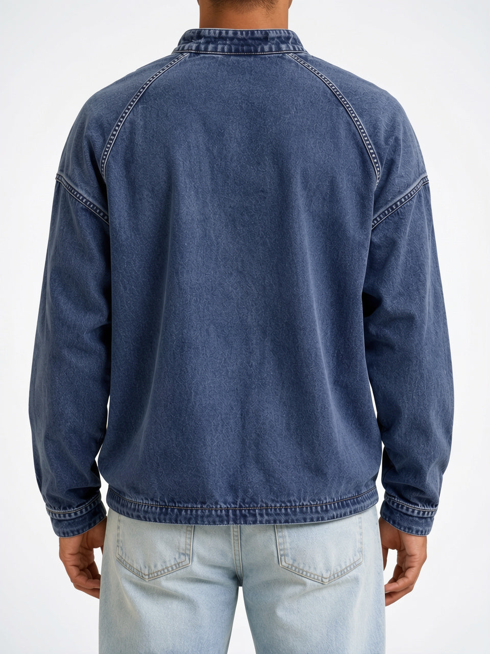 Sweat Henley Homme Délavé Col Montant Boutonné Large - 2