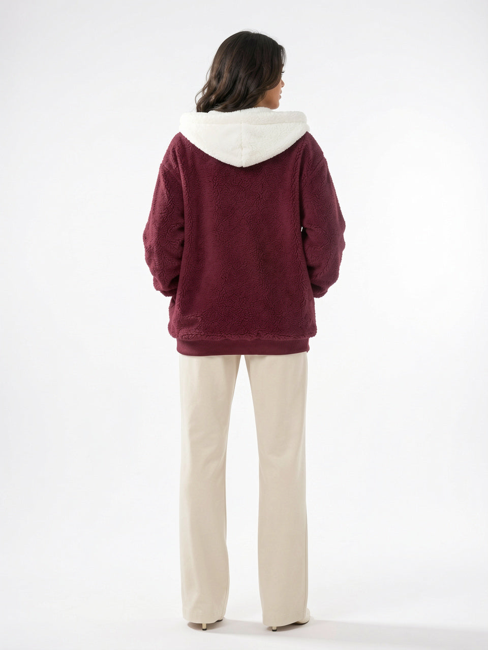 Sweat Hoodie Polaire Sherpa Zippée Femme Doublure Contraste - 10