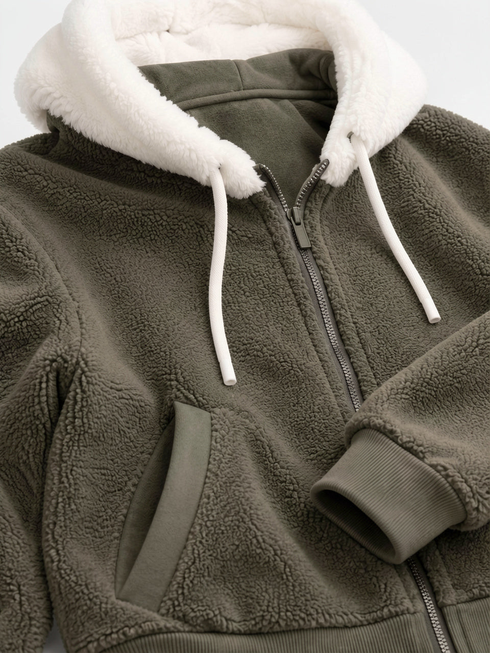 Sweat Hoodie Polaire Sherpa Zippée Femme Doublure Contraste - 13