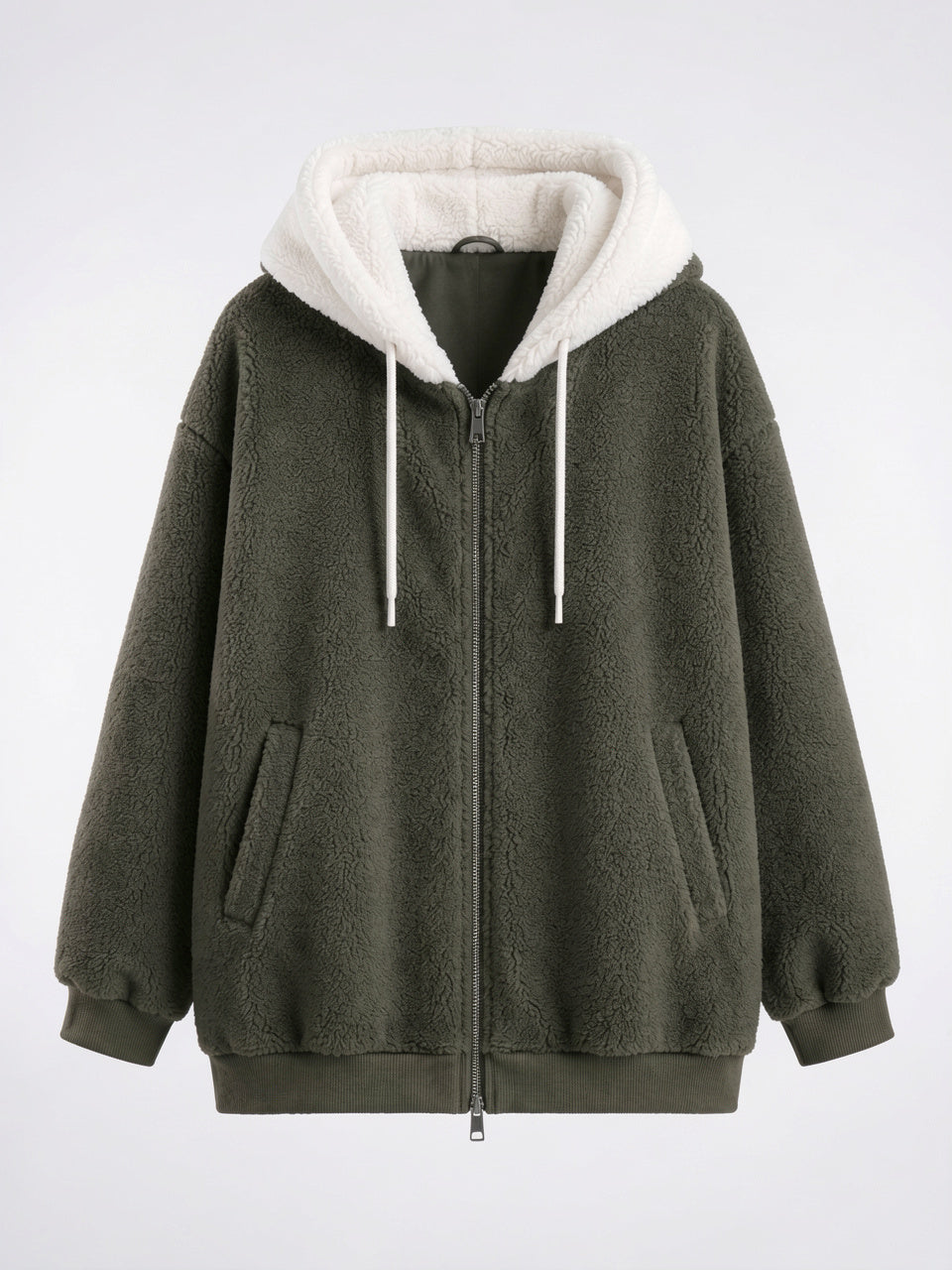 Sweat Hoodie Polaire Sherpa Zippée Femme Doublure Contraste - 14