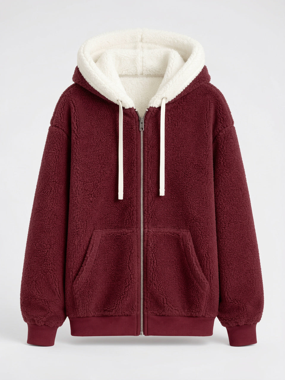 Sweat Hoodie Polaire Sherpa Zippée Femme Doublure Contraste - 8