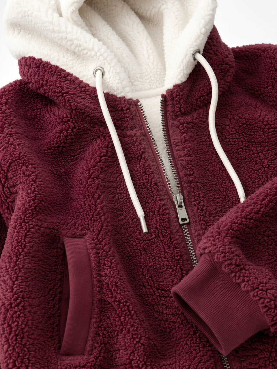 Sweat Hoodie Polaire Sherpa Zippée Femme Doublure Contraste - 9