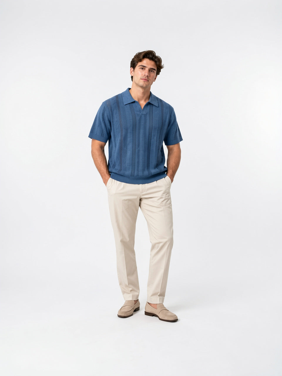 T-Shirt Maille Texturée Manches Courtes Col Style Décontracté - 2
