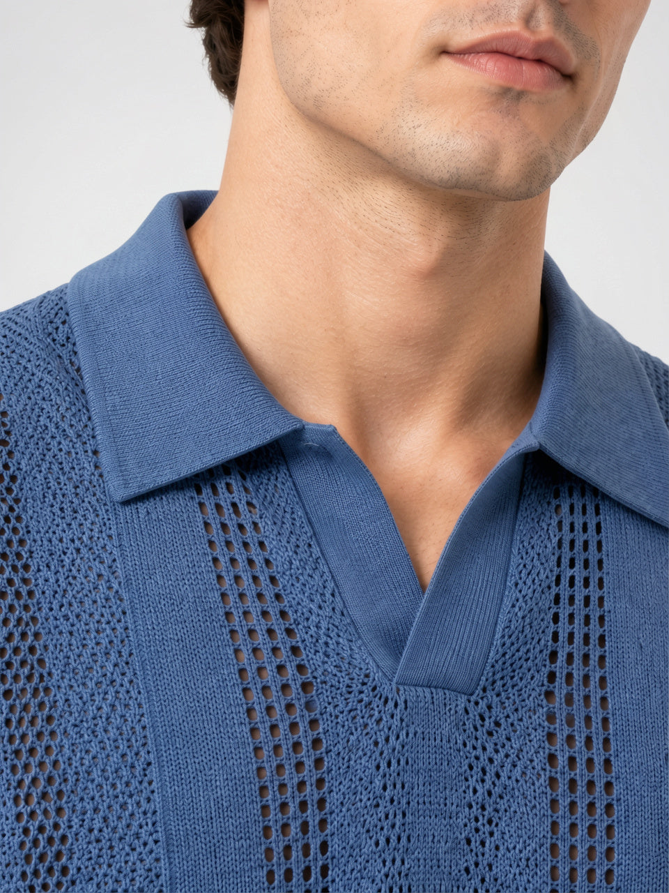 T-Shirt Maille Texturée Manches Courtes Col Style Décontracté - 3