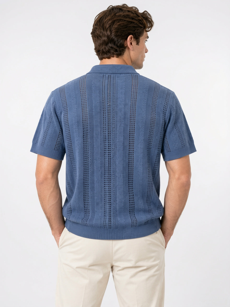 T-Shirt Maille Texturée Manches Courtes Col Style Décontracté - 5