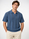 T-Shirt Maille Texturée Manches Courtes Col Style Décontracté - Bleu M