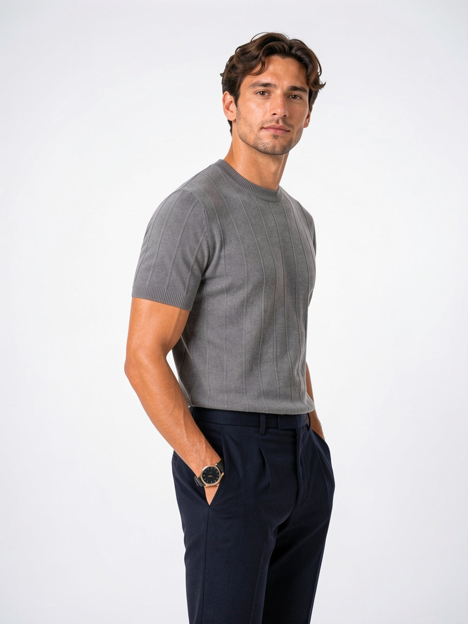 T-Shirt Tricot Homme Col Rond Ajusté Léger Été - 2