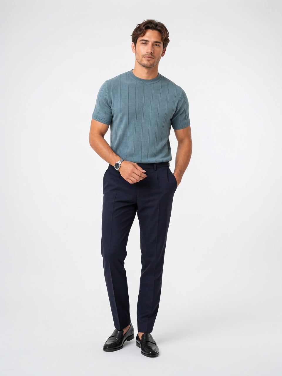 T-Shirt Tricot Homme Col Rond Ajusté Léger Été - 3