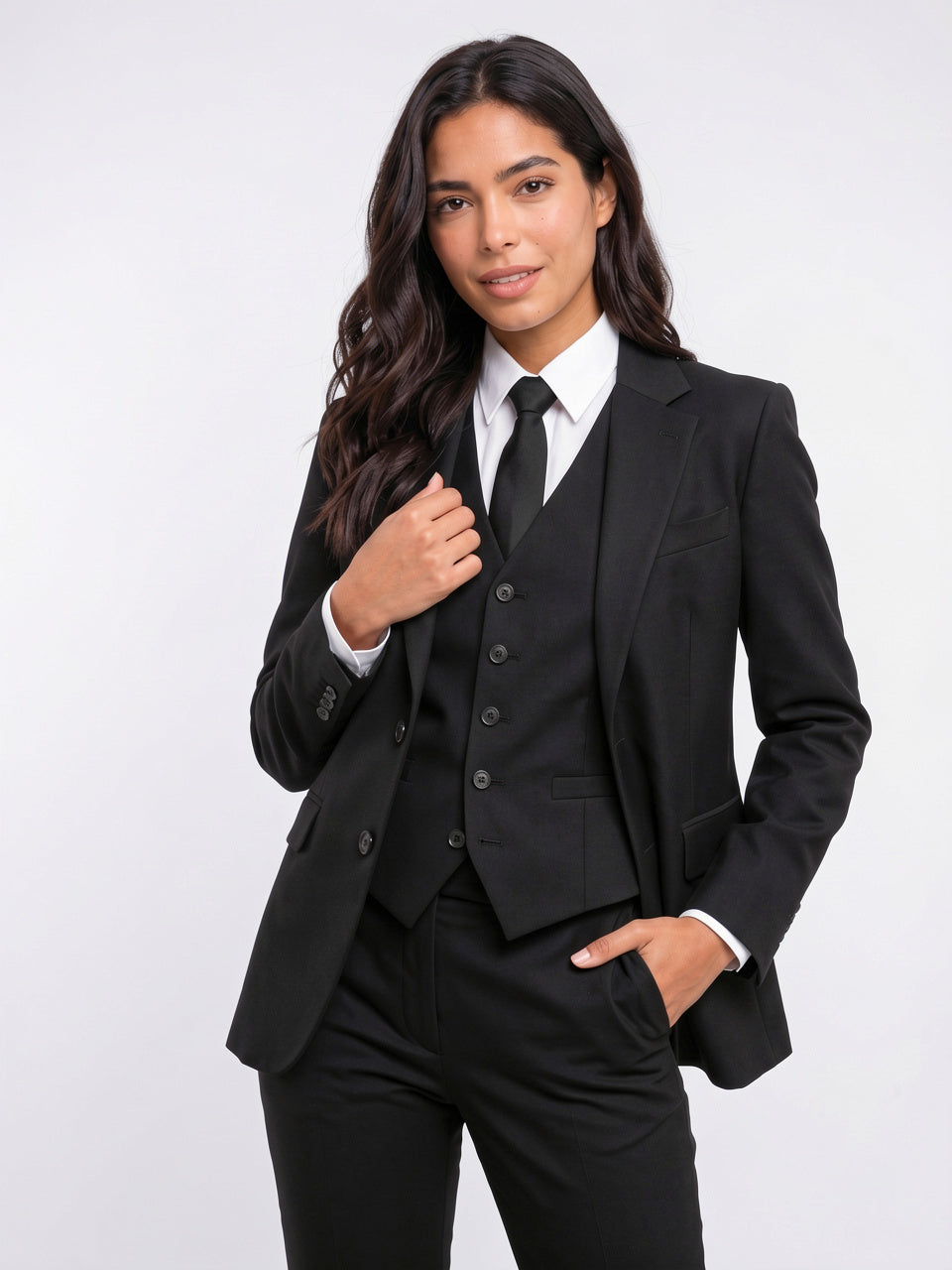 Tailleur Tuxedo Noir Femme 3 Pièces Gilet Pantalon - 2