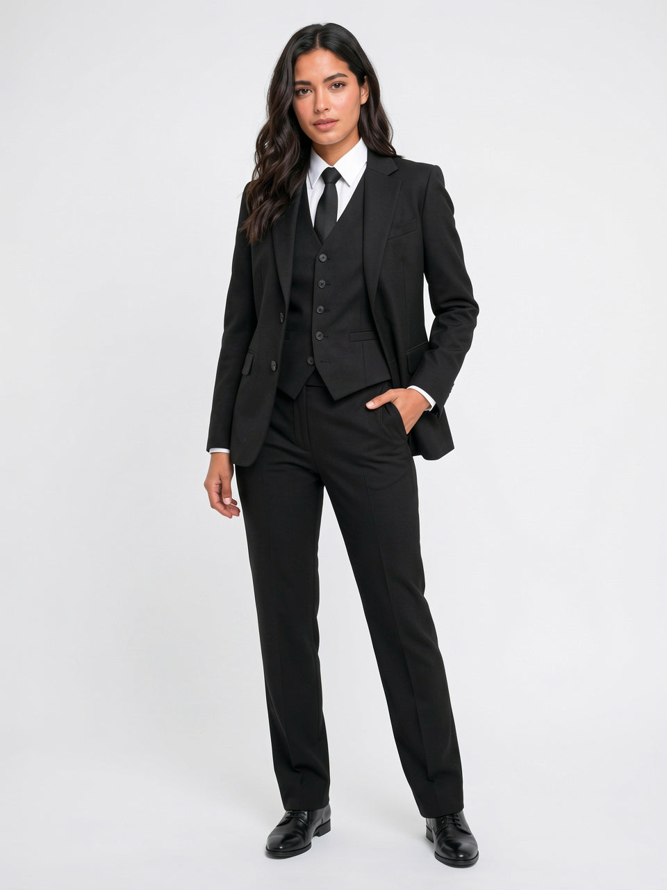 Tailleur Tuxedo Noir Femme 3 Pièces Gilet Pantalon - 5
