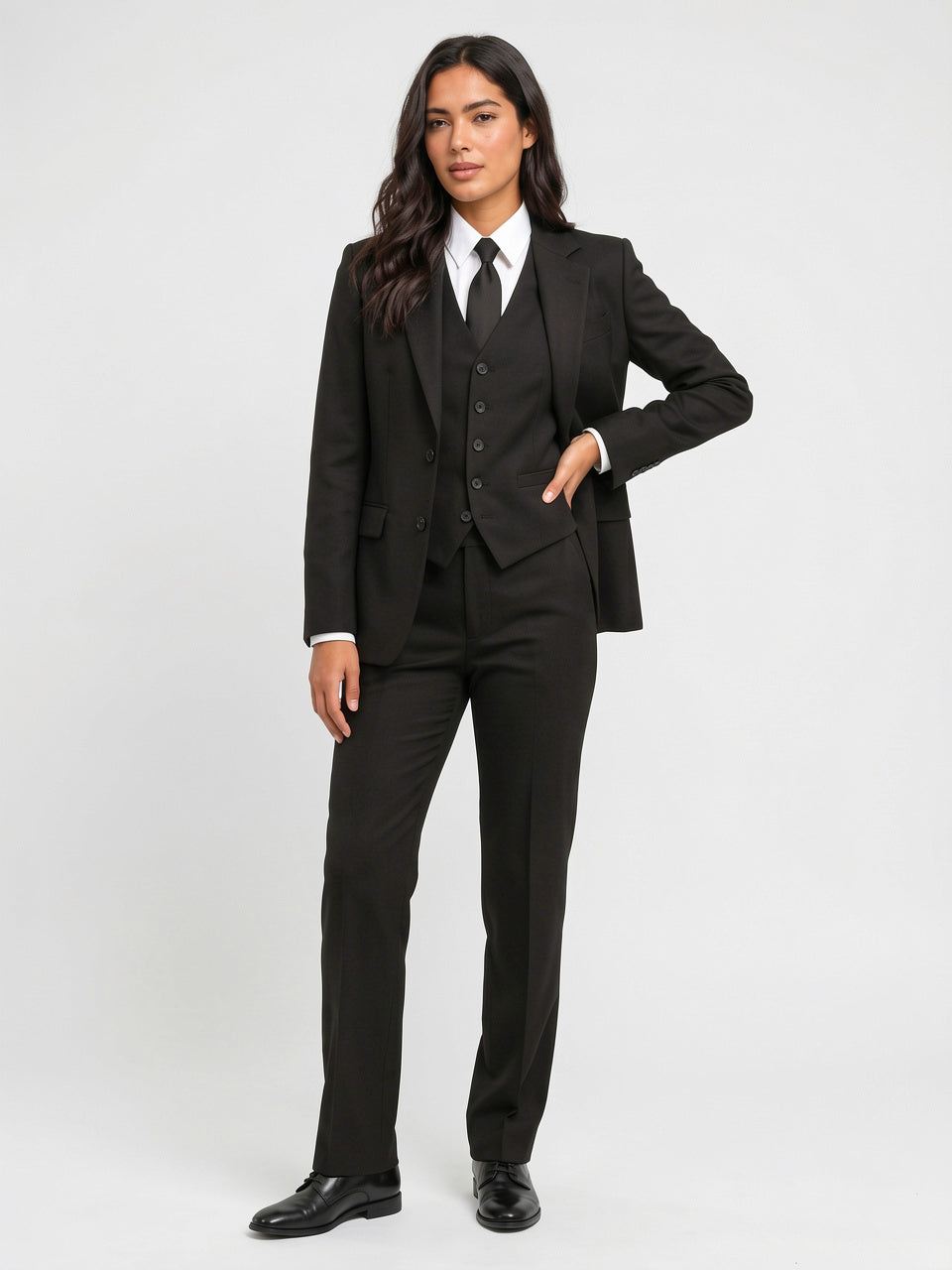 Tailleur Tuxedo Noir Femme 3 Pièces Gilet Pantalon - Noir XS