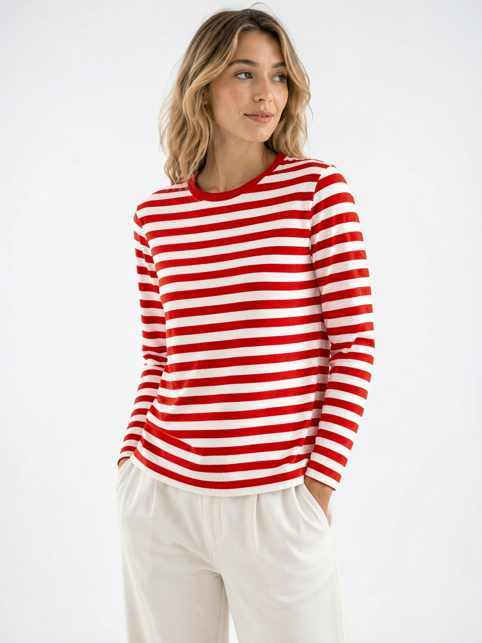 Top Tricot Rayée Femme Manches Longues Col Rond - Style C XS