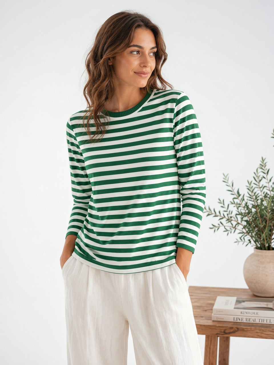 Top Tricot Rayée Femme Manches Longues Col Rond - Style D XS