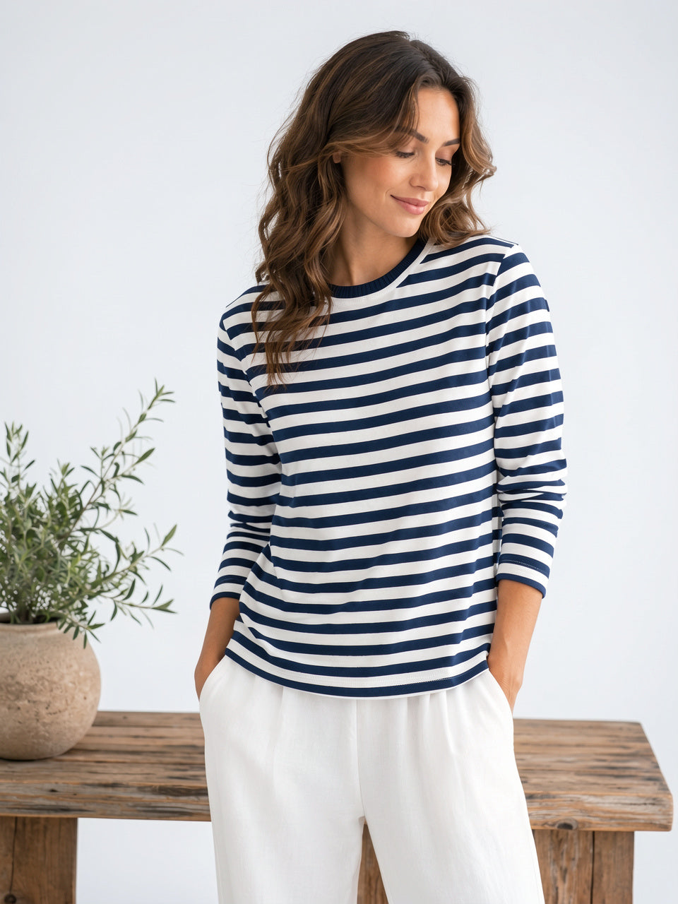 Top Tricot Rayée Femme Manches Longues Col Rond - Style F XS