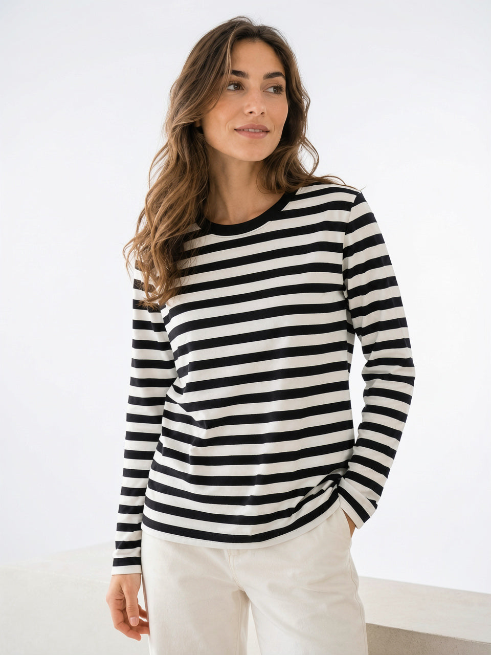 Top Tricot Rayée Femme Manches Longues Col Rond - Style G XS