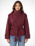 Trench Court Femme Ceinture Double Boutons Col Entonnoir - Bordeaux XS
