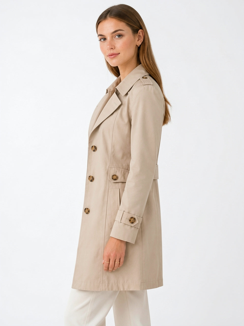 Trench Léger Femme Col Classique Ceinture Veste Midi - 2