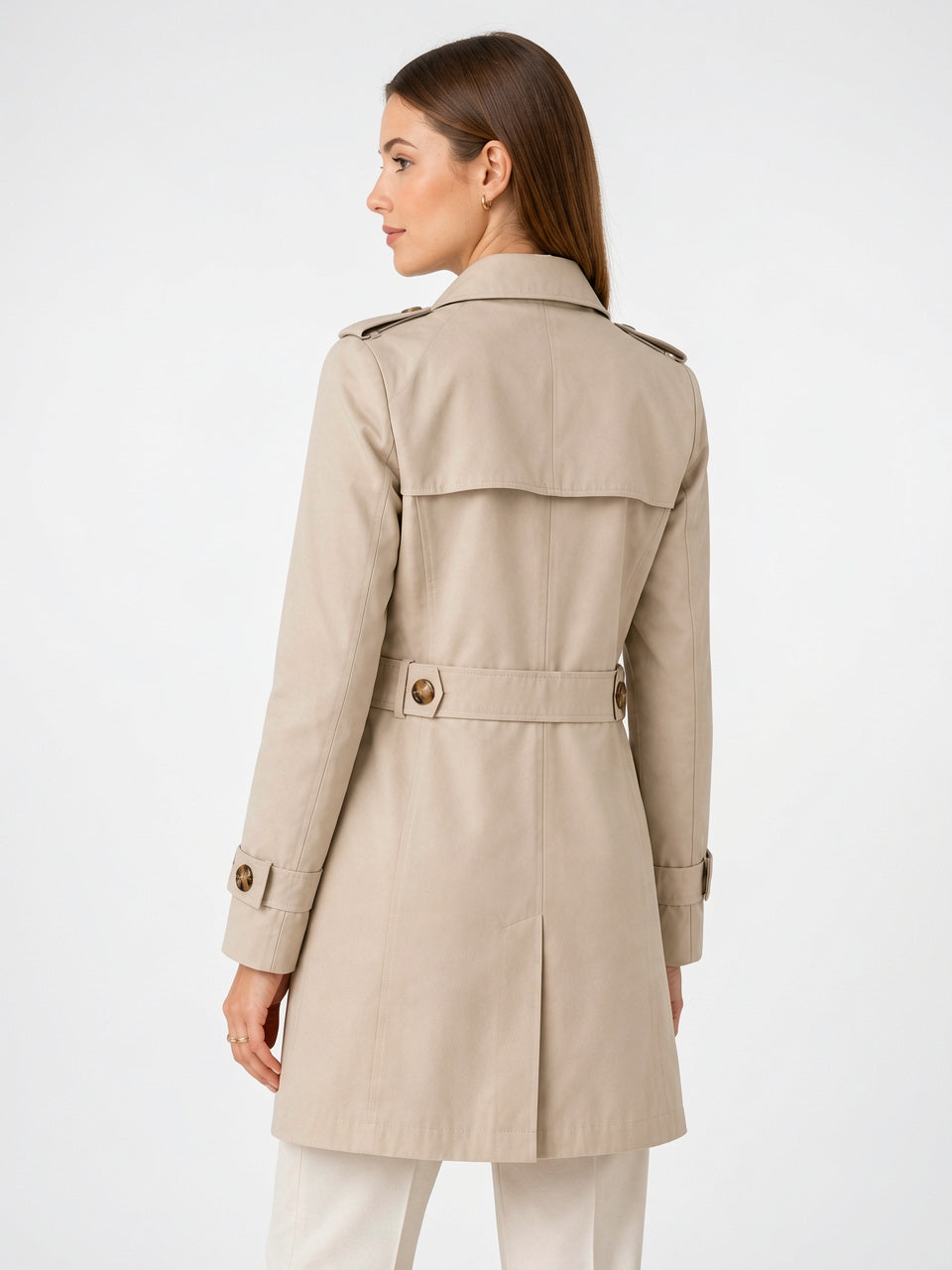 Trench Léger Femme Col Classique Ceinture Veste Midi - 4