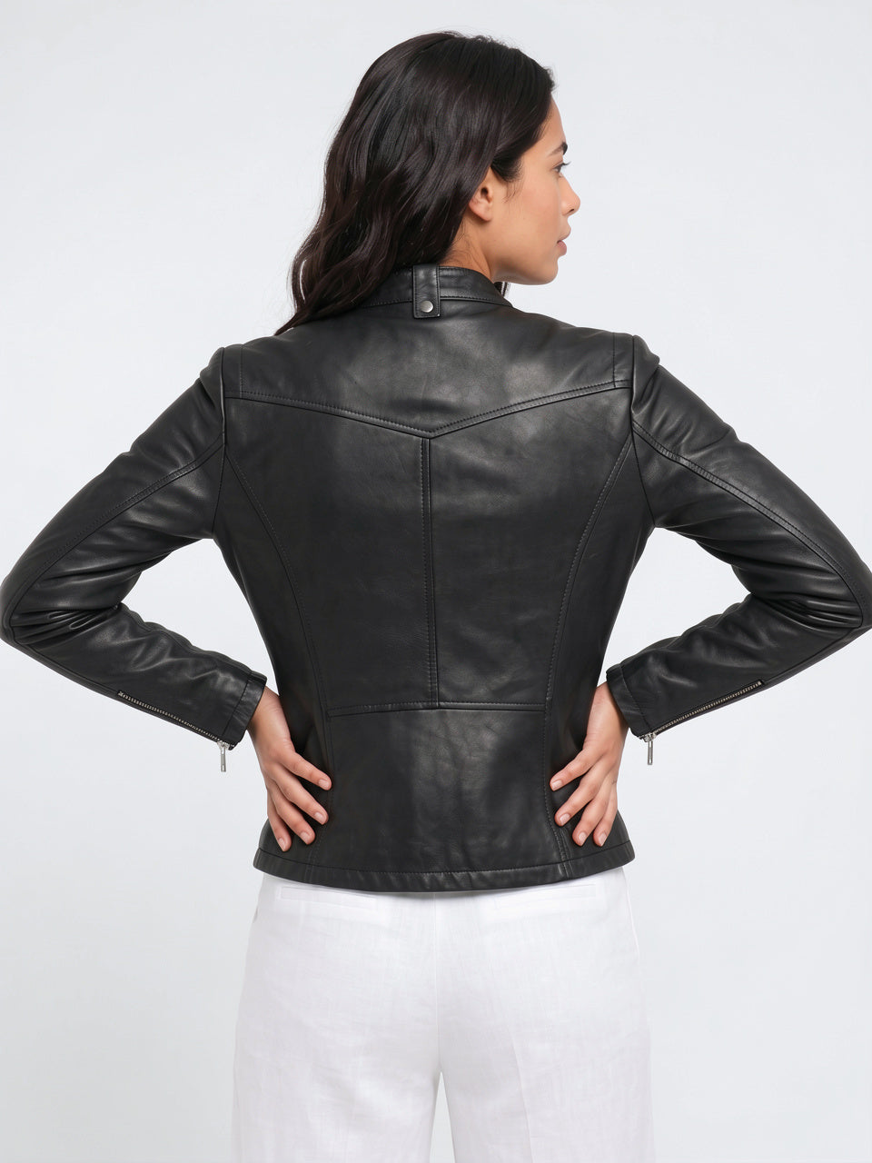 Veste Ajustée Cuir Femme Biker Zippée Slim - 2