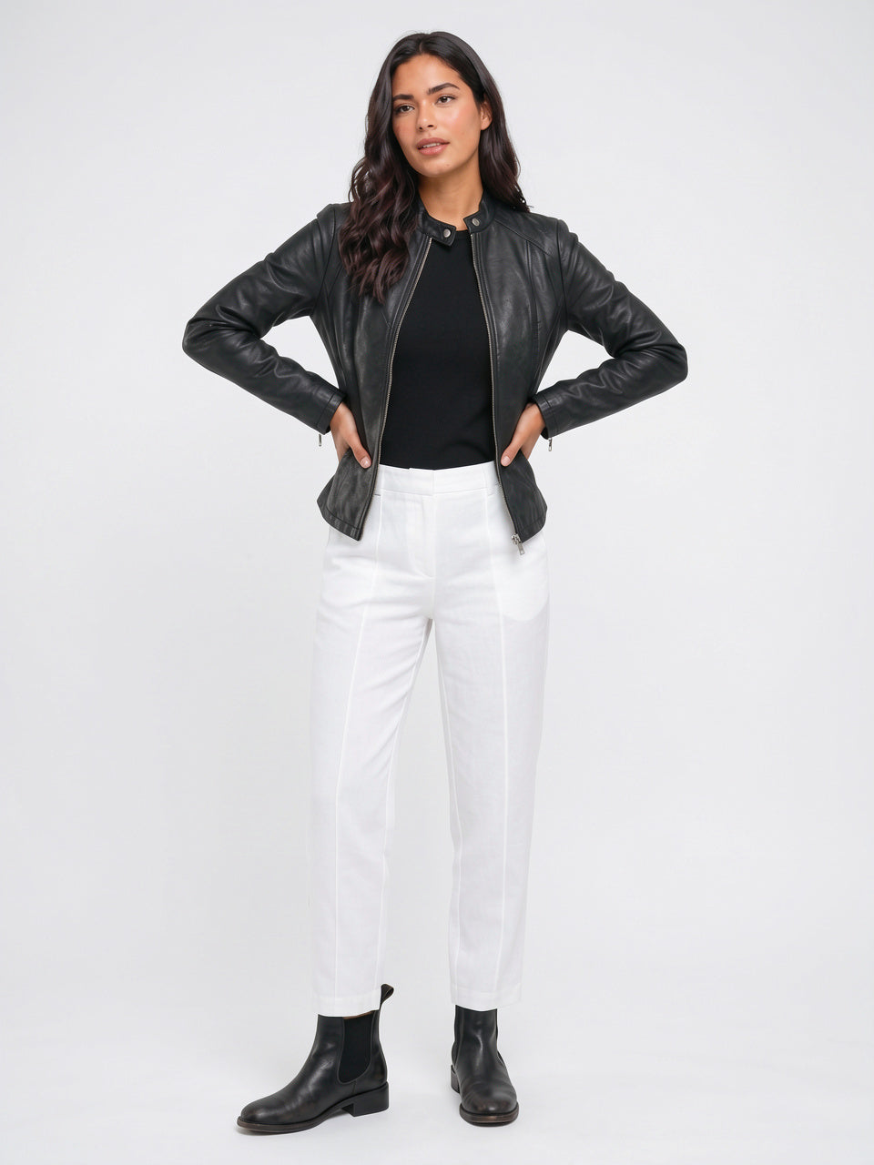 Veste Ajustée Cuir Femme Biker Zippée Slim - 4