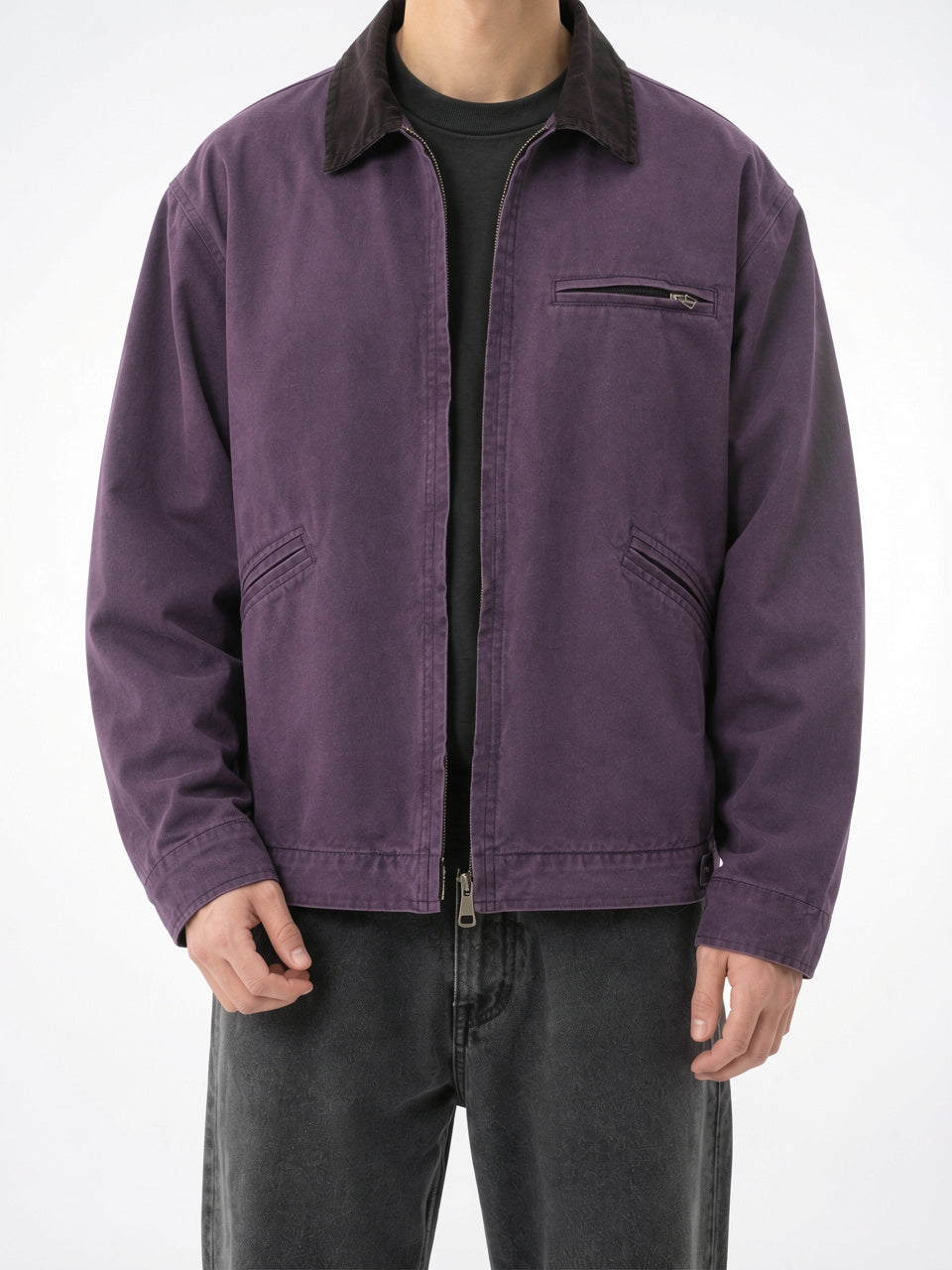 Veste Barn Toile Coton Homme Zippée Col Bouclette - Violet S