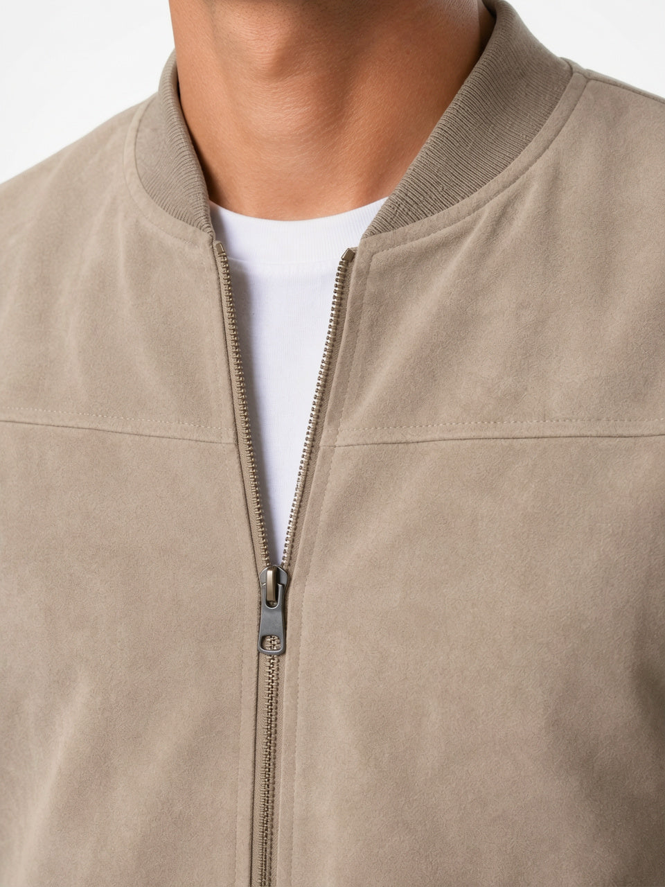 Veste Bomber Daim Homme Zippée Col Côtelé - 2