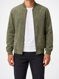 Veste Bomber Daim Homme Zippée Col Côtelé - Vert S