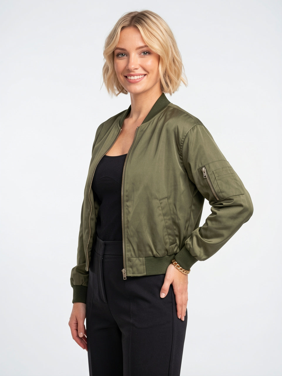 Veste Bomber Femme Zippée Légère Nylon Col Côtelé - 2