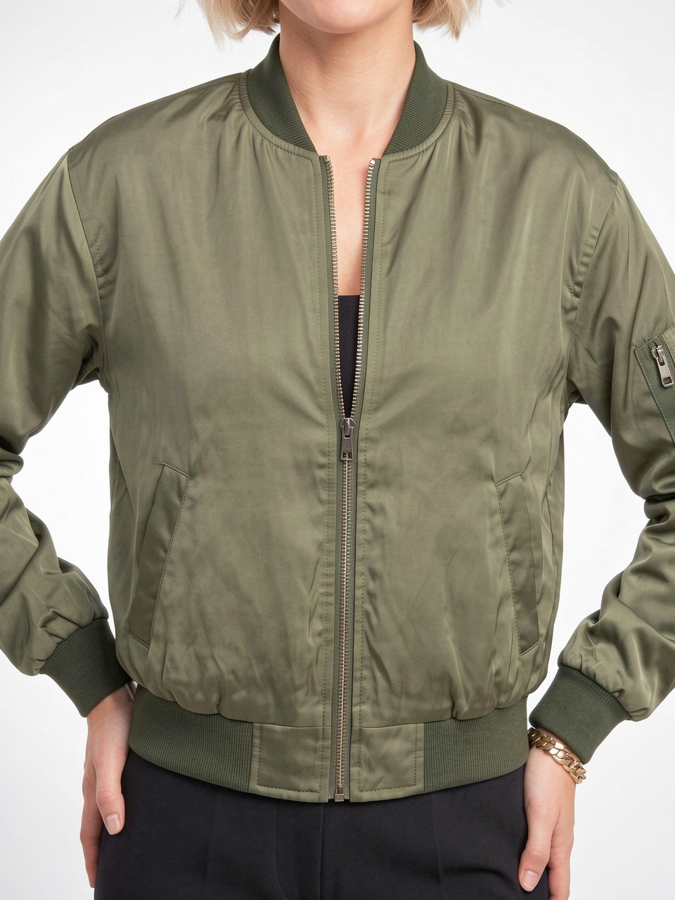 Veste Bomber Femme Zippée Légère Nylon Col Côtelé - 3