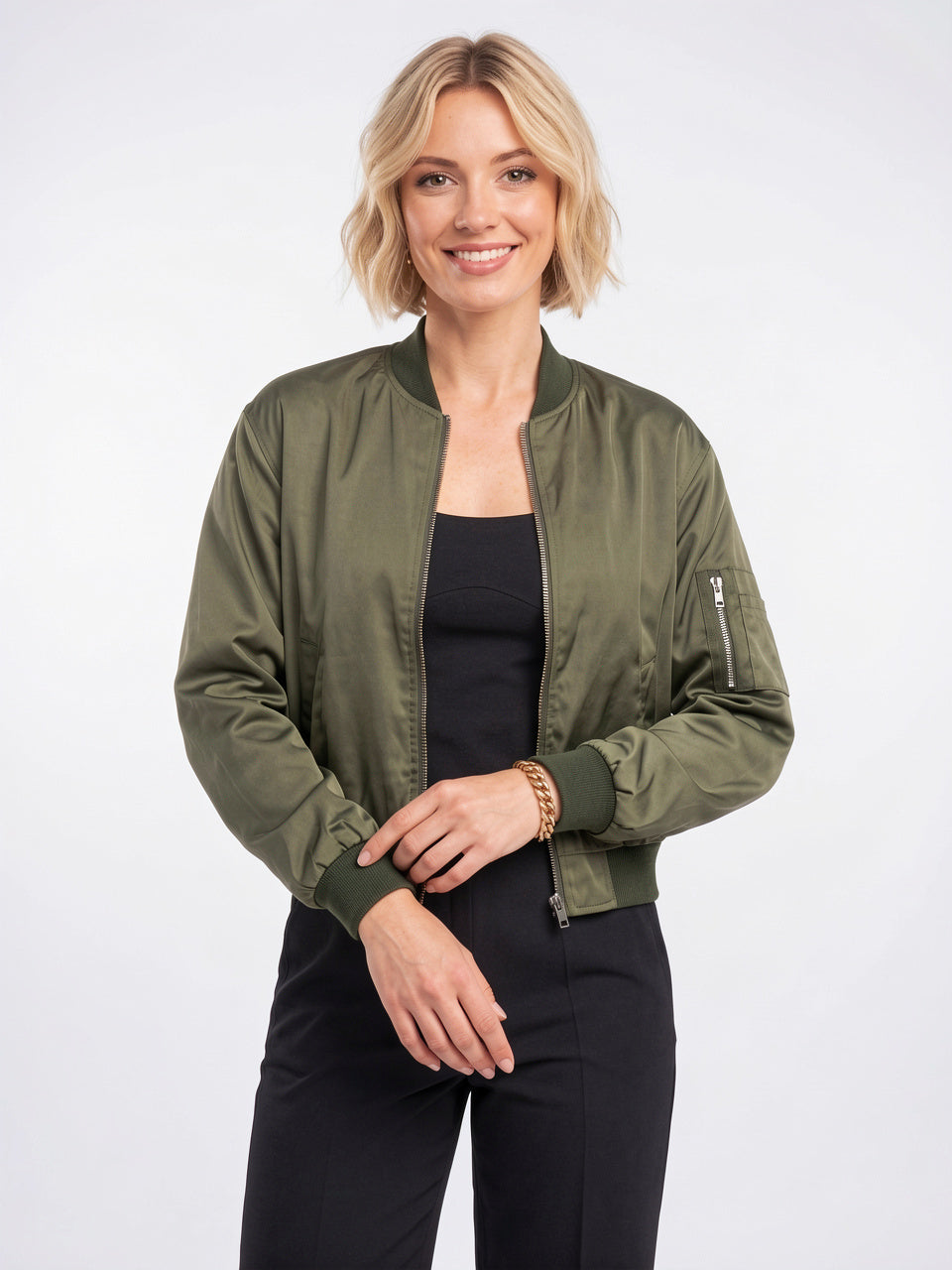 Veste Bomber Femme Zippée Légère Nylon Col Côtelé - 4