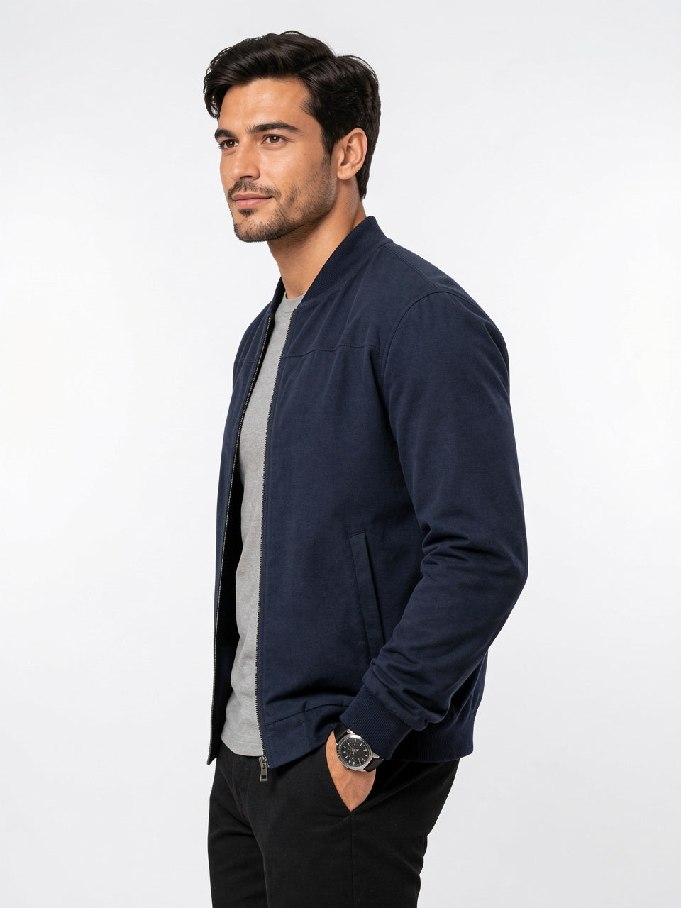 Veste Bomber Léger Homme Zippée Col Côtelé Quotidien - 8