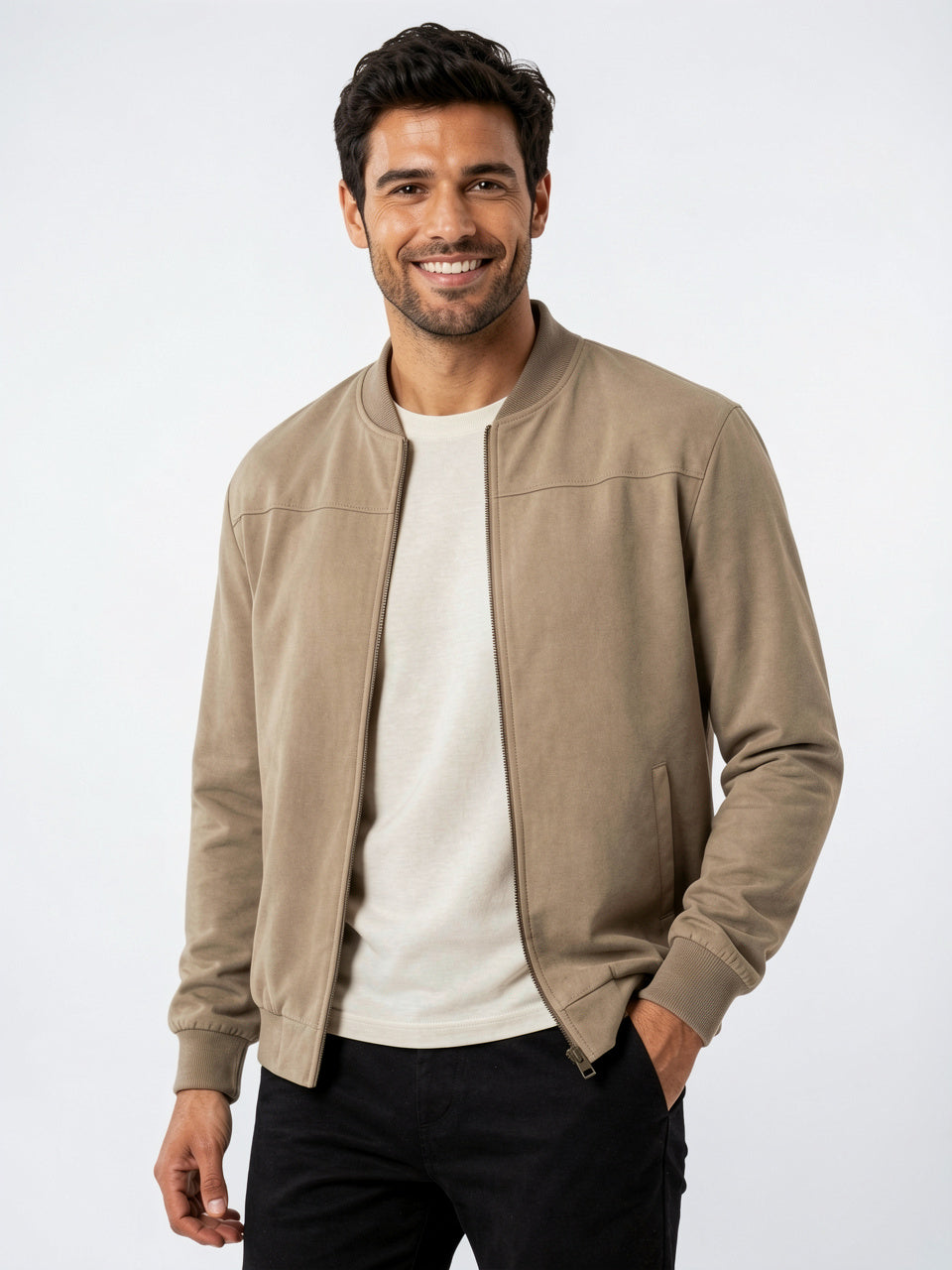 Veste Bomber Léger Homme Zippée Col Côtelé Quotidien - Kaki S