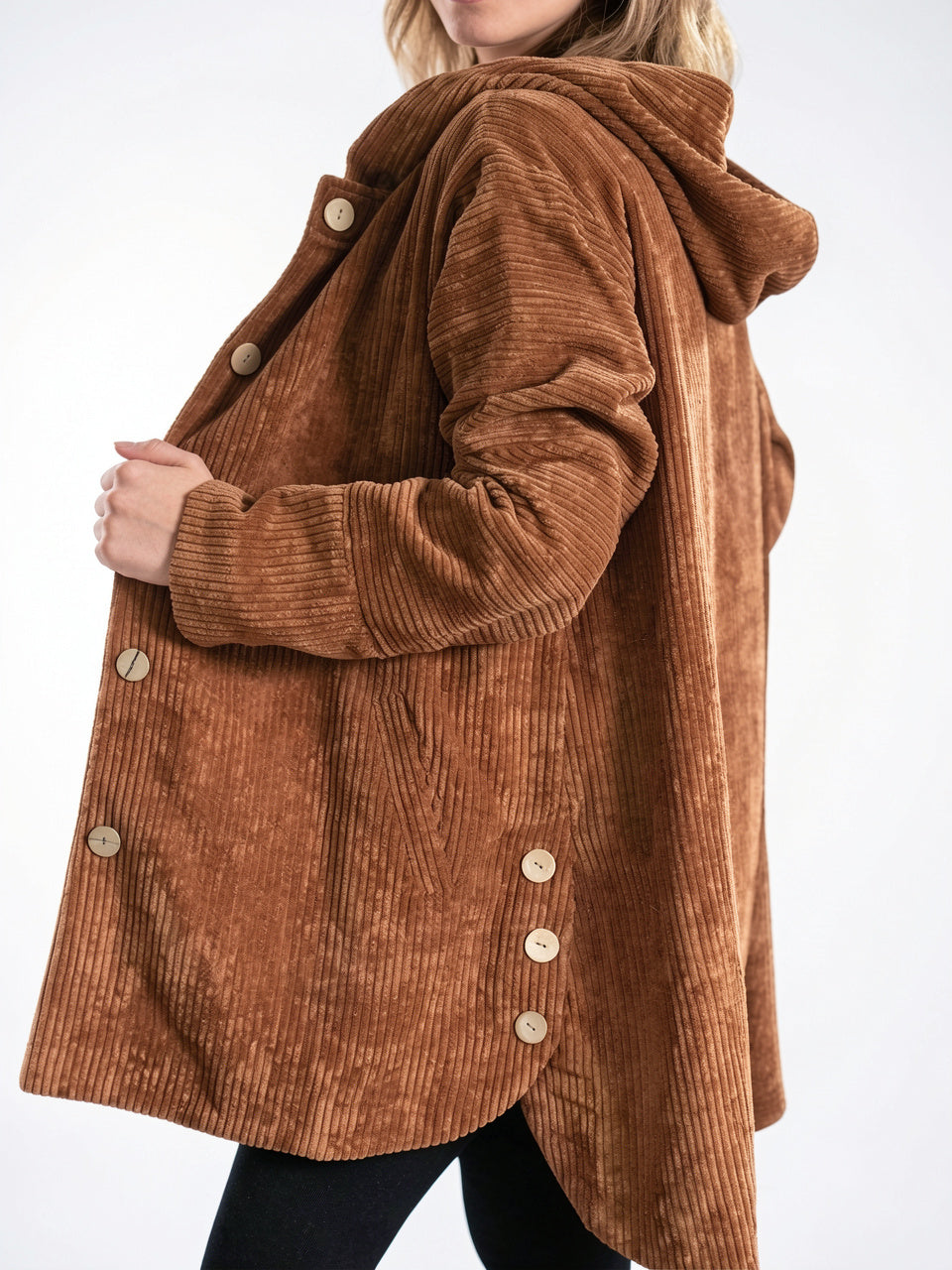 Veste Femme Drap Bouton Avant Capuche Col - 2