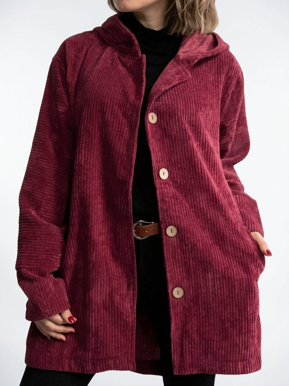 Veste Femme Drap Bouton Avant Capuche Col - 3