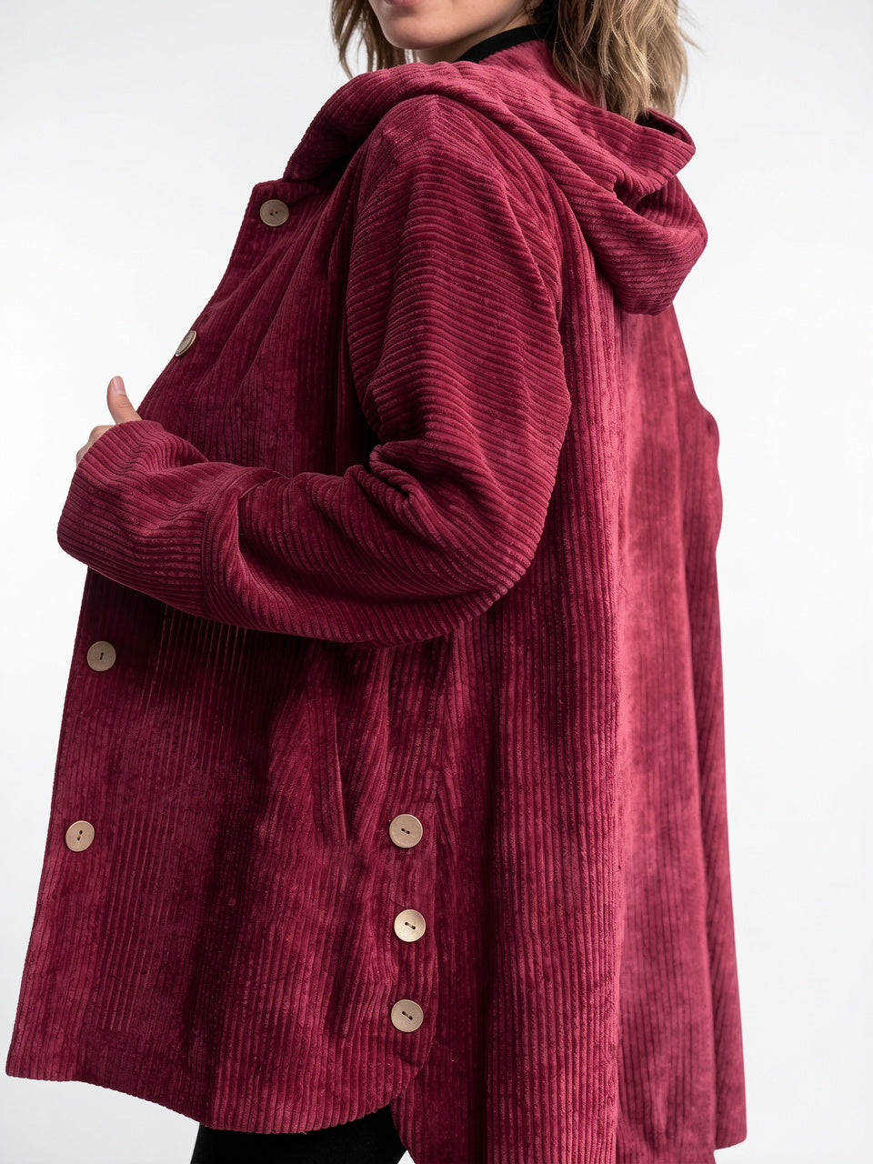 Veste Femme Drap Bouton Avant Capuche Col - 4