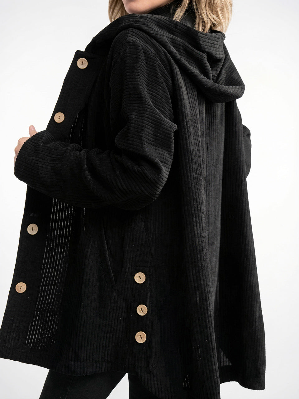 Veste Femme Drap Bouton Avant Capuche Col - 6