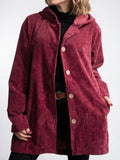Veste Femme Drap Bouton Avant Capuche Col - Rouge S