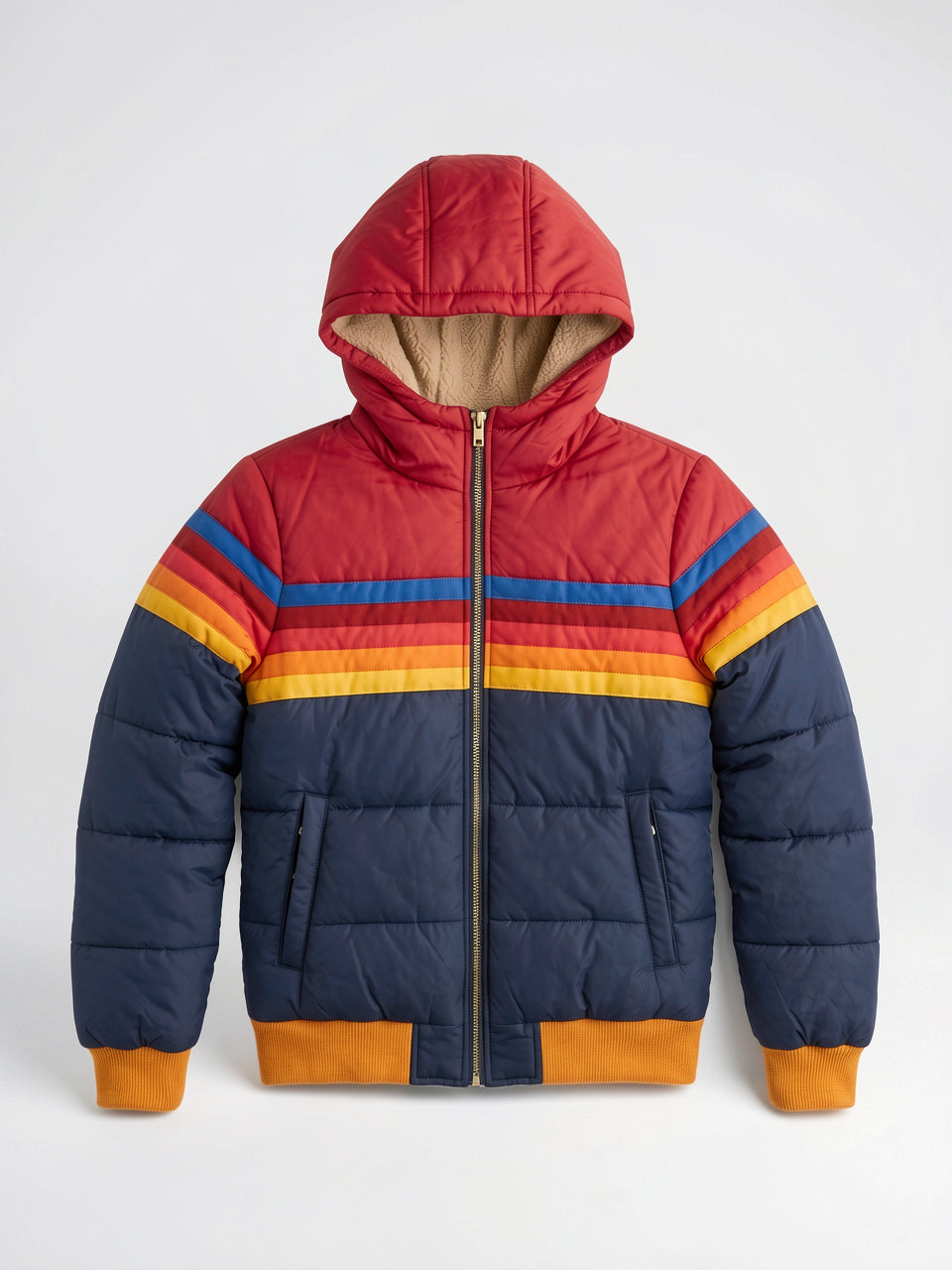 Veste Femme Rétro à Capuche Multicolore Courte Matelassée - 5