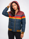 Veste Femme Rétro à Capuche Multicolore Courte Matelassée - Marine XS