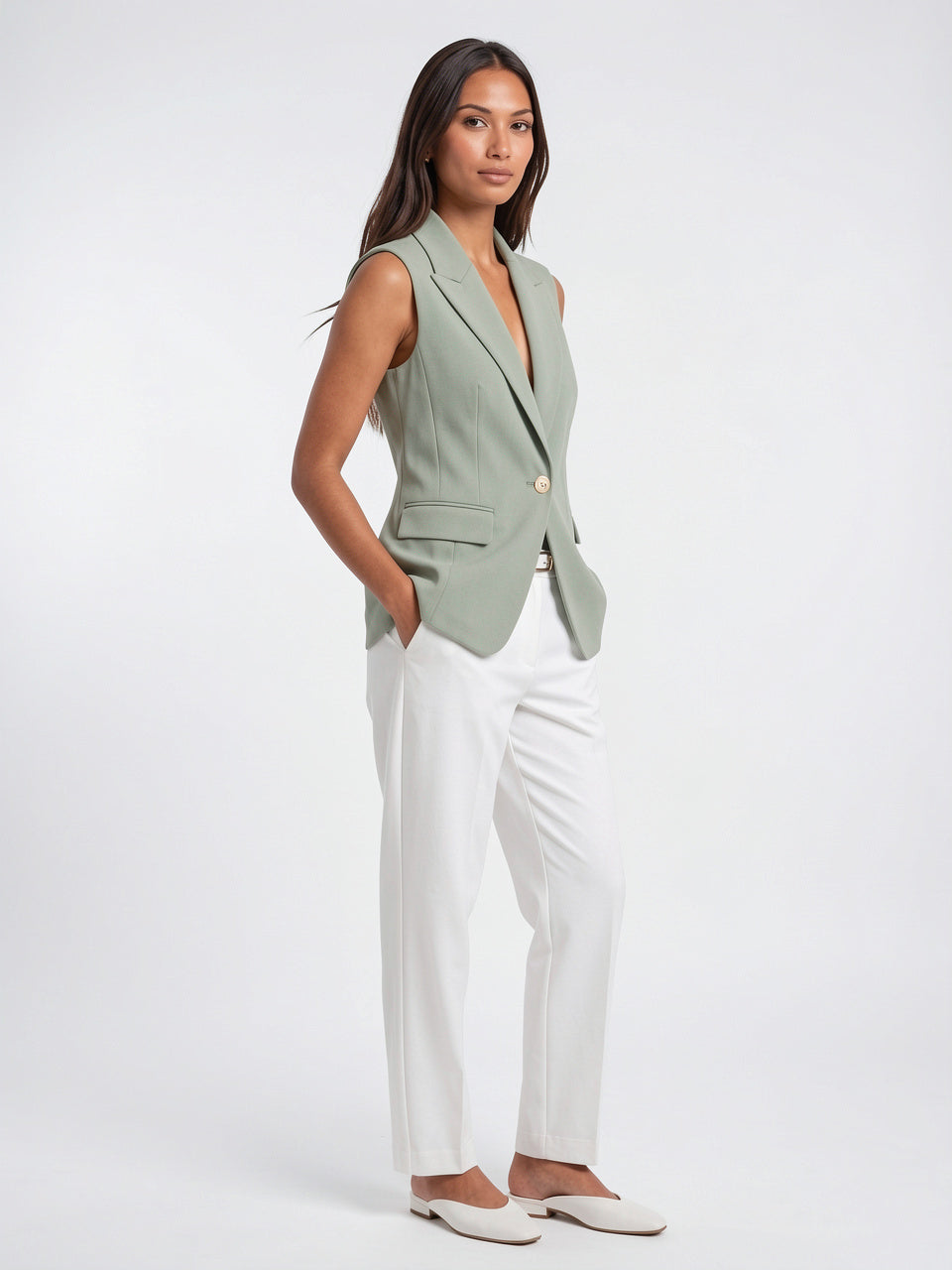 Veste Gilet Sans Manches Tailleur Femme Été Bureau - 7
