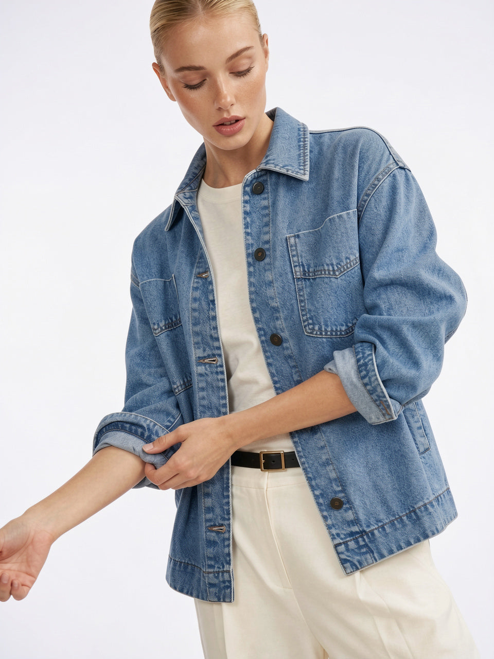Veste Jean Denim Délavée Oversize Femme - 1